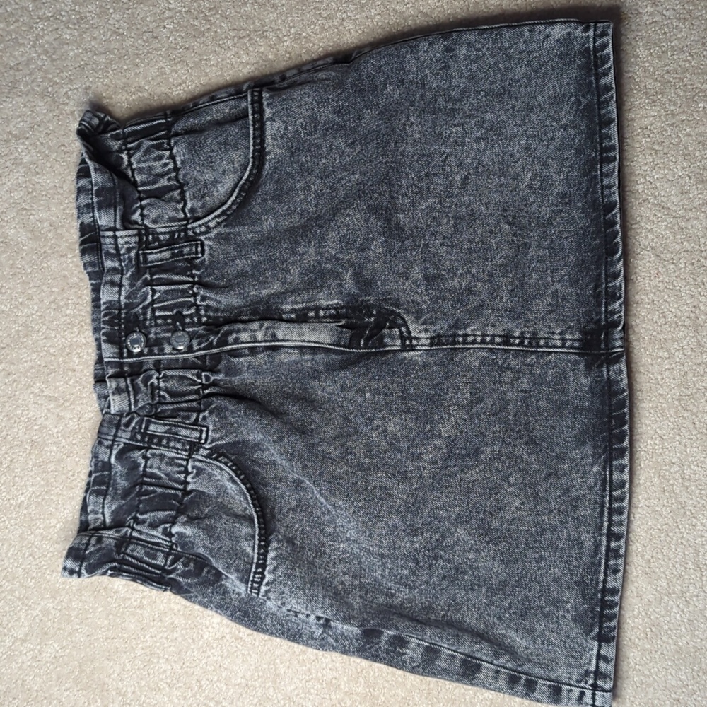 Topshop Ruched Black Denim Mini Skirt